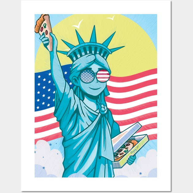 4th Of July Pizza Lover Liberty Statue National Pizza Day 2023 Wall Art by badCasperTess